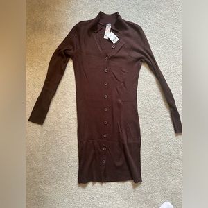 Brown sweater dress cardigan size medium ribbed